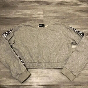 Kittenish Womens Gray Cropped Elastic Pullover‎ Sweatshirt Top 2XL